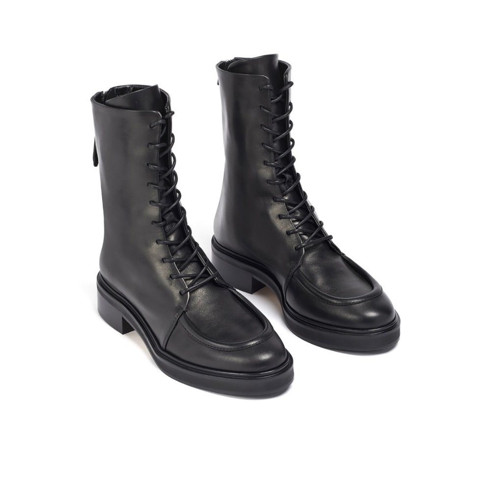 Like New Aeyde Max Black Leather Ankle Boots Lace-up Side Zipper Size 41 Size 10